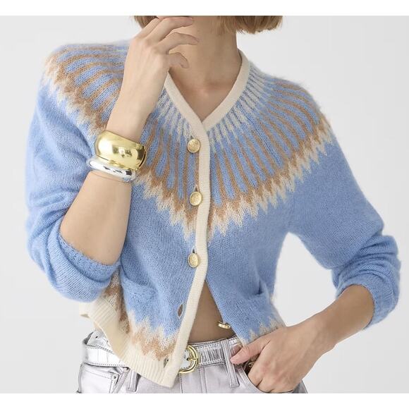 NWT J.Crew Fair Isle Knit Button Front Alpaca Wool Blend Cardigan 2X